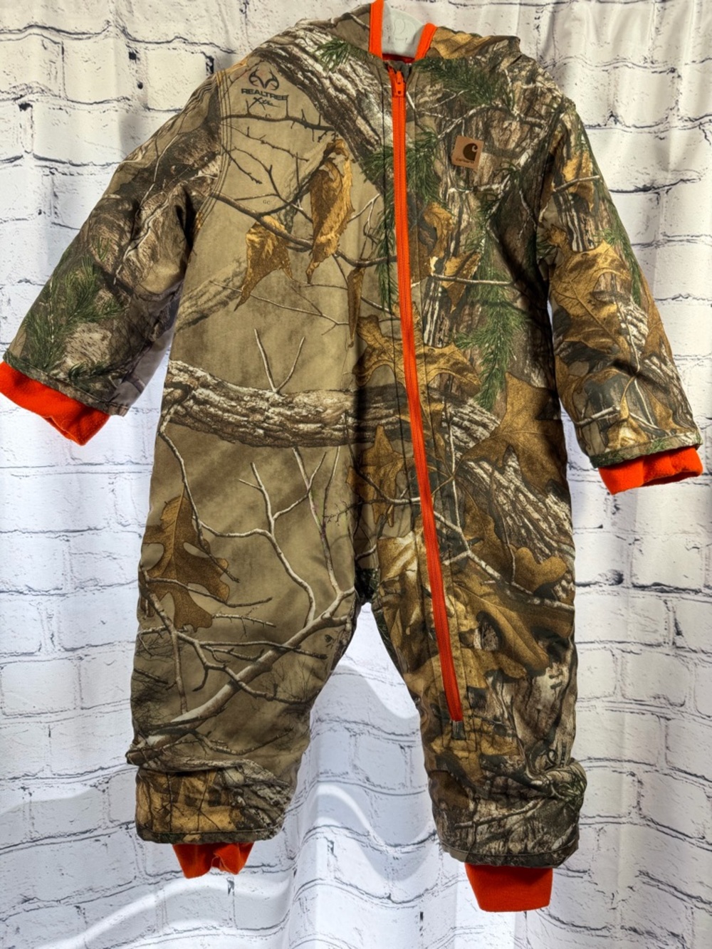 Realtree Camo Kids One-Piece Snowsuit with Orange Trim